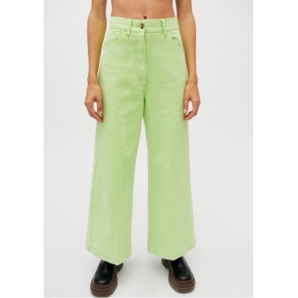 Urban Outfitters Wide Leg Lena Jeans Women’s 27 High Rise Faded Lime Green Wash - Picture 1 of 13